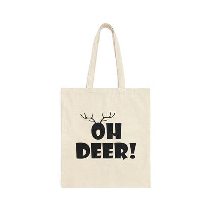 Oh Deer It's Christmas Time Funny Reindeer Canvas Shopping Cotton Tote Bag