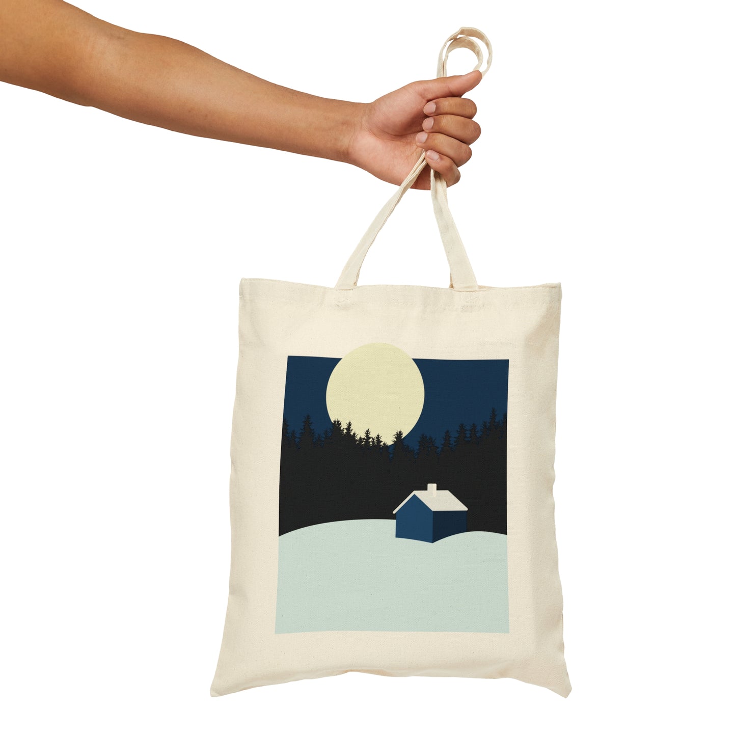 Winter Night Outdoor Minimal Art Canvas Shopping Cotton Tote Bag