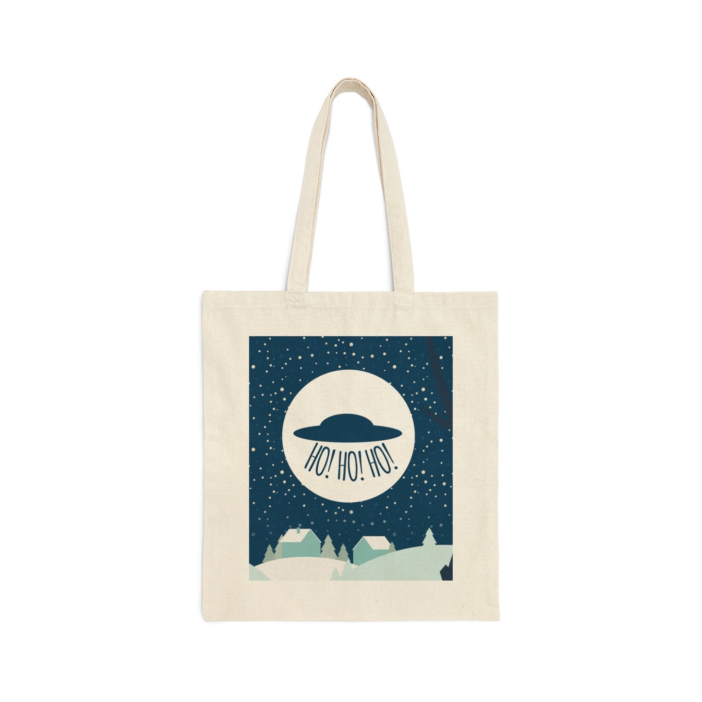 Santa Claus Arrival Merry Christmas Aliens UFO Winter Humor Art Canvas Shopping Cotton Tote Bag