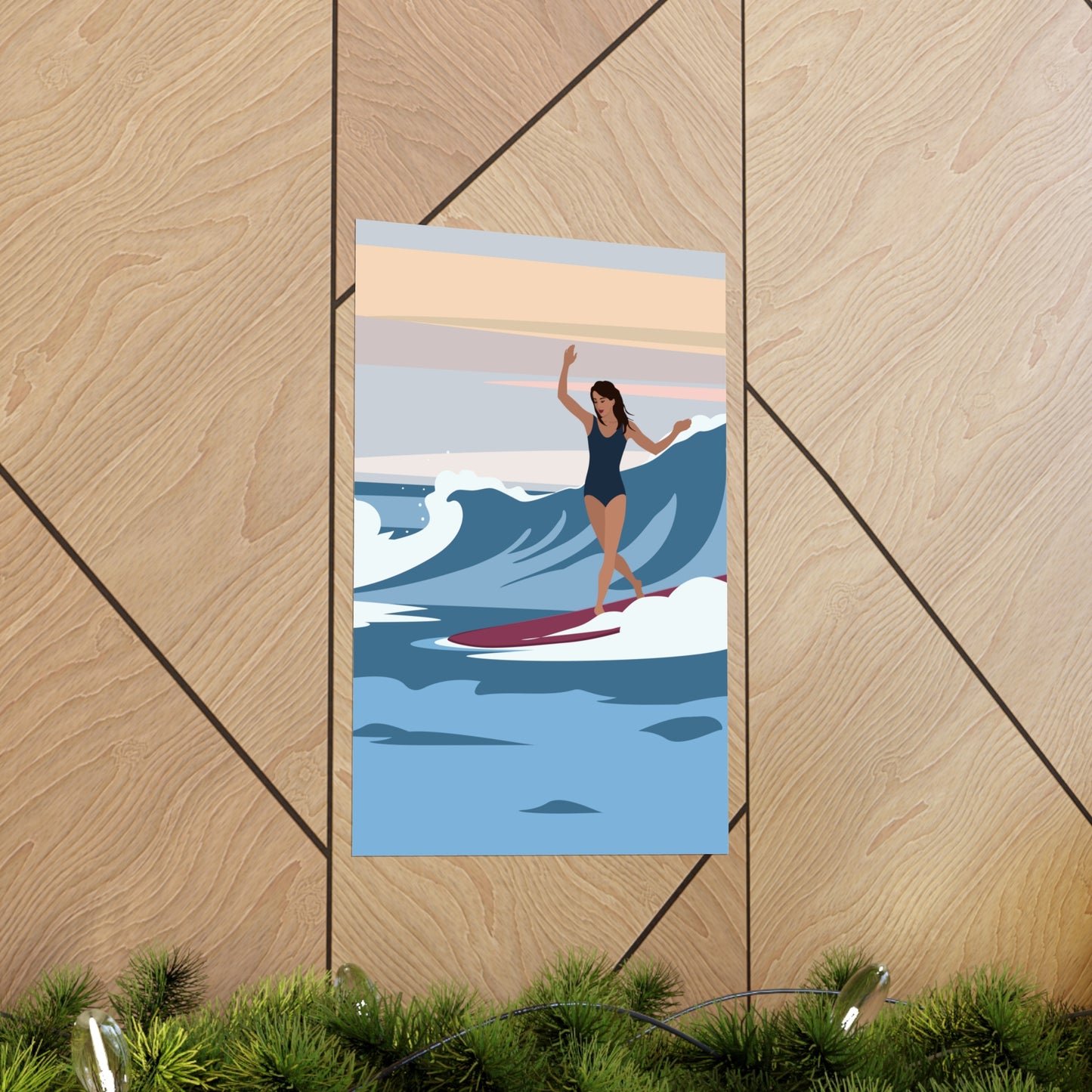 Serenity by the Sea Woman Surfing Art Classic Premium Matte Vertical Posters