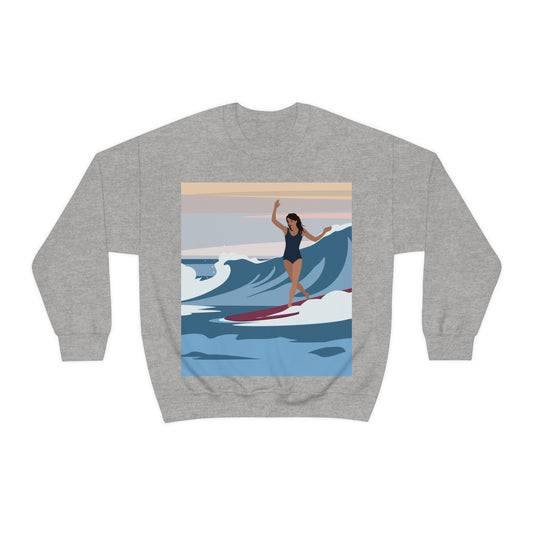 Serenity by the Sea Woman Surfing Art Unisex Heavy Blend™ Crewneck Sweatshirt