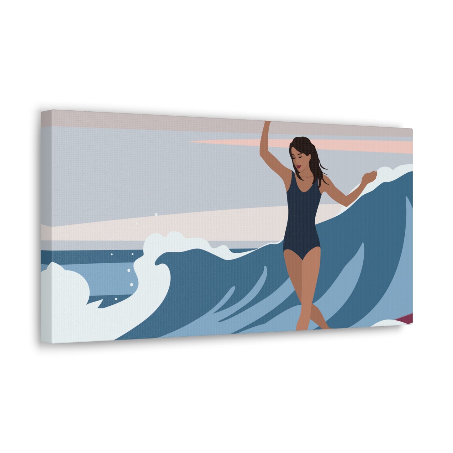 Serenity by the Sea Woman Surfing Art Canvas Aesthetic Canvas Gallery Wraps