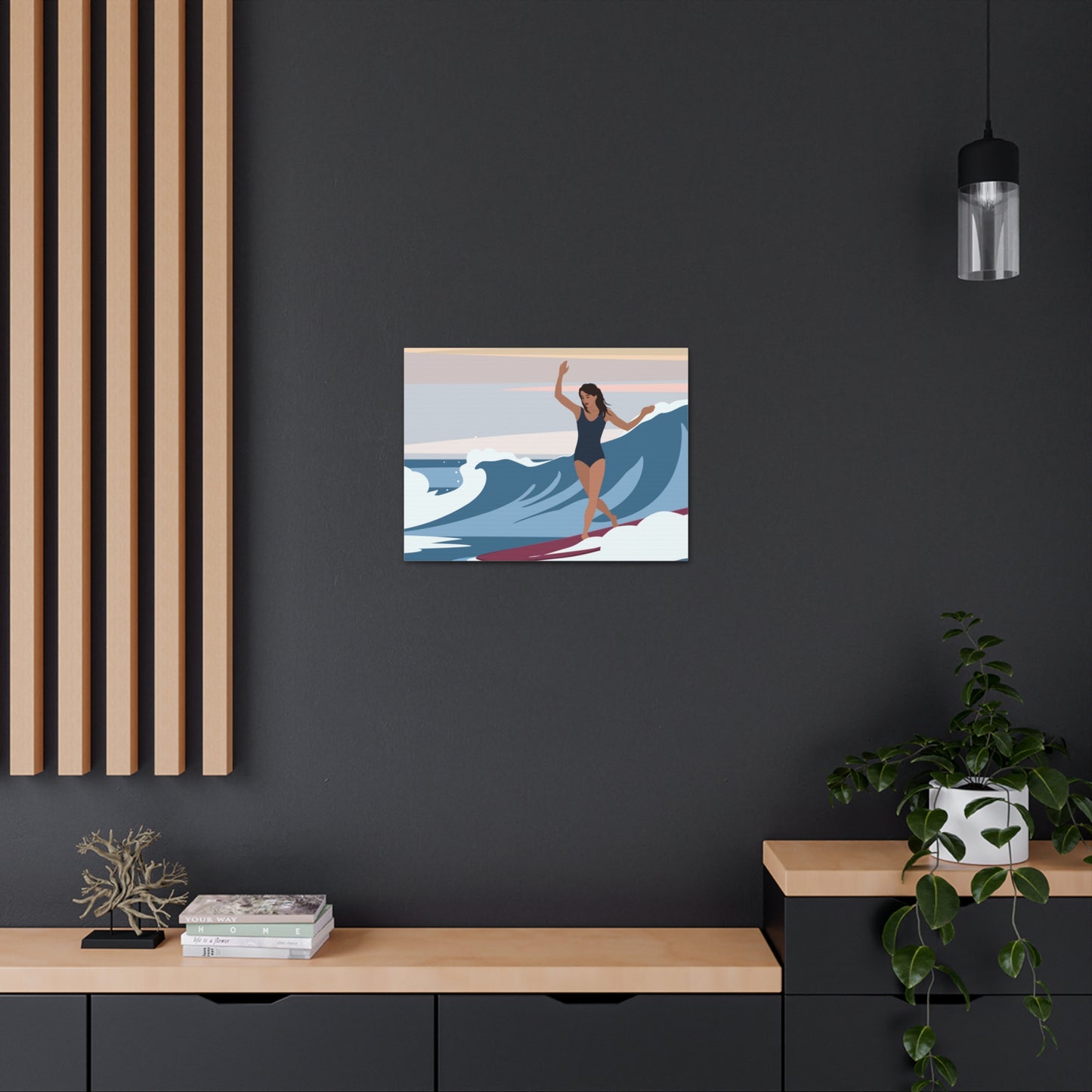 Serenity by the Sea Woman Surfing Art Canvas Aesthetic Canvas Gallery Wraps