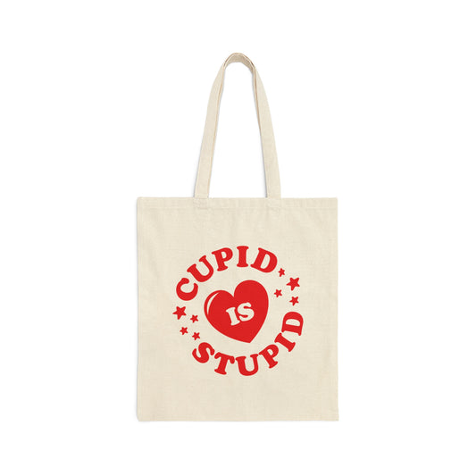Cupid is Stupid Valentines Day Canvas Shopping Cotton Tote Bag