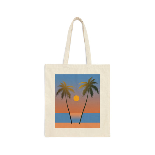 Palm Beach Sunset Minimal Art Canvas Shopping Cotton Tote Bag