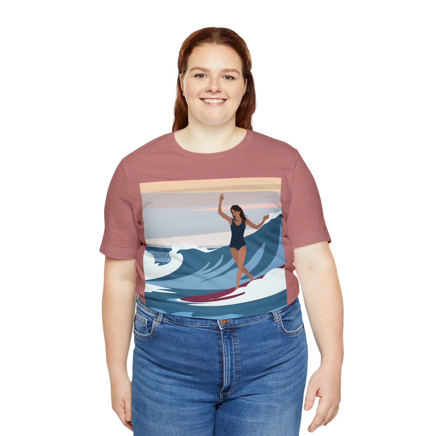 Serenity by the Sea Woman Surfing Art Unisex Jersey Short Sleeve T-Shirt