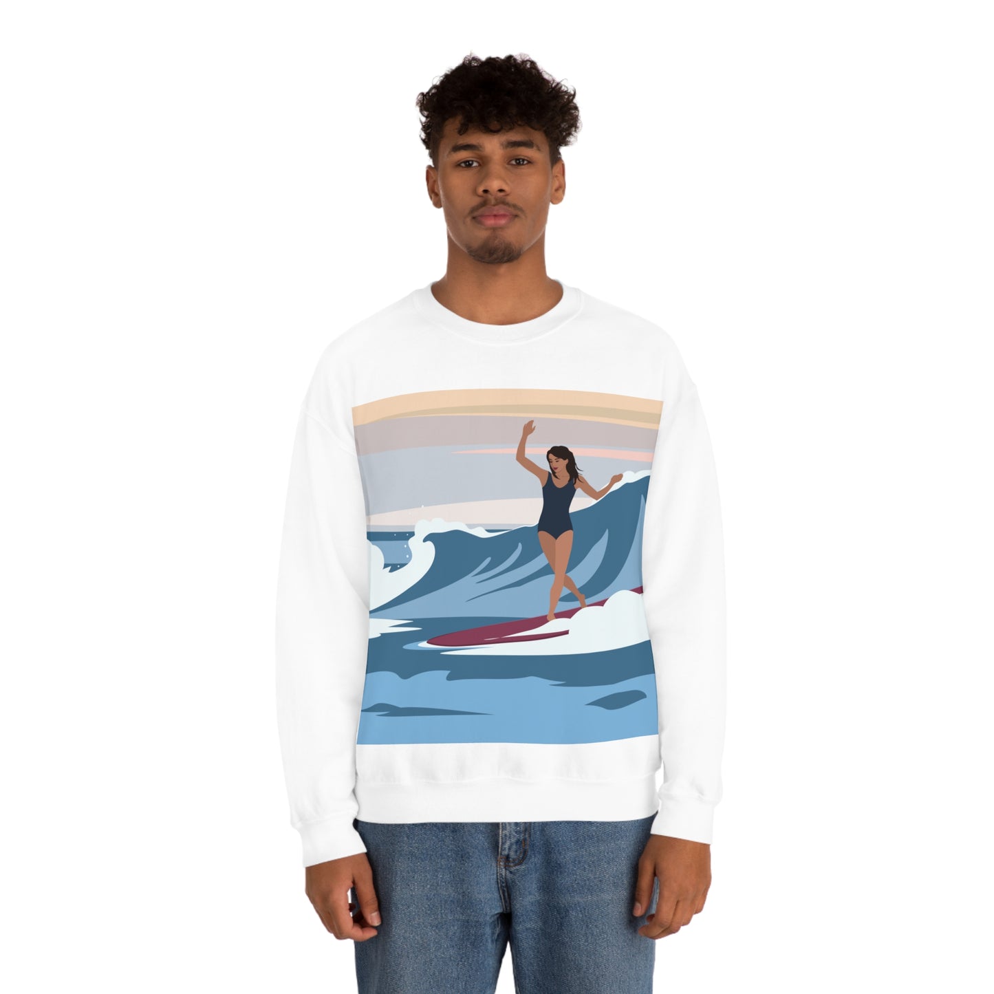 Serenity by the Sea Woman Surfing Art Unisex Heavy Blend™ Crewneck Sweatshirt