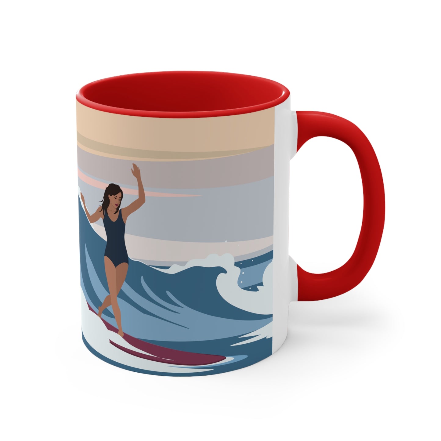 Serenity by the Sea Woman Surfing Art Accent Coffee Mug 11oz