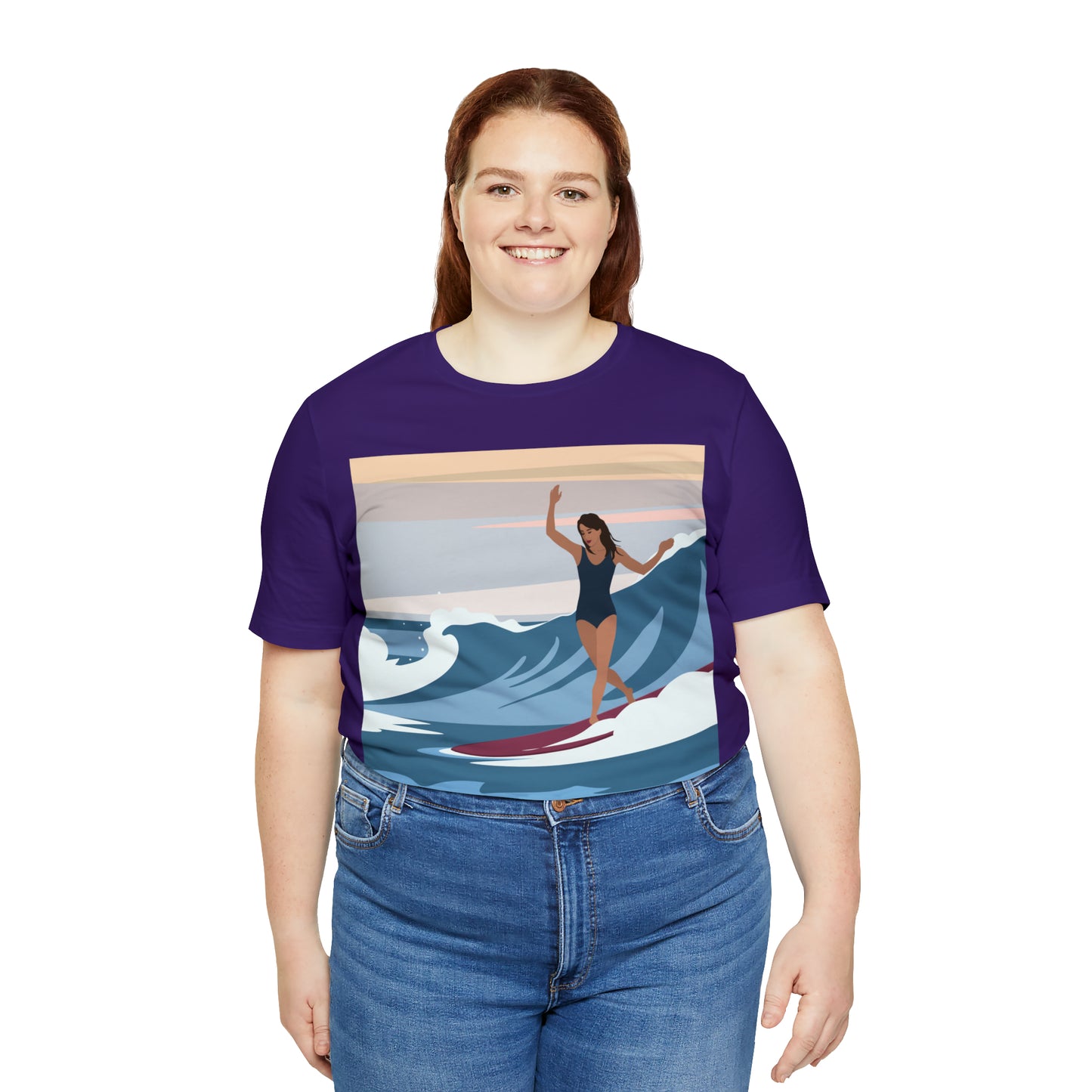 Serenity by the Sea Woman Surfing Art Unisex Jersey Short Sleeve T-Shirt