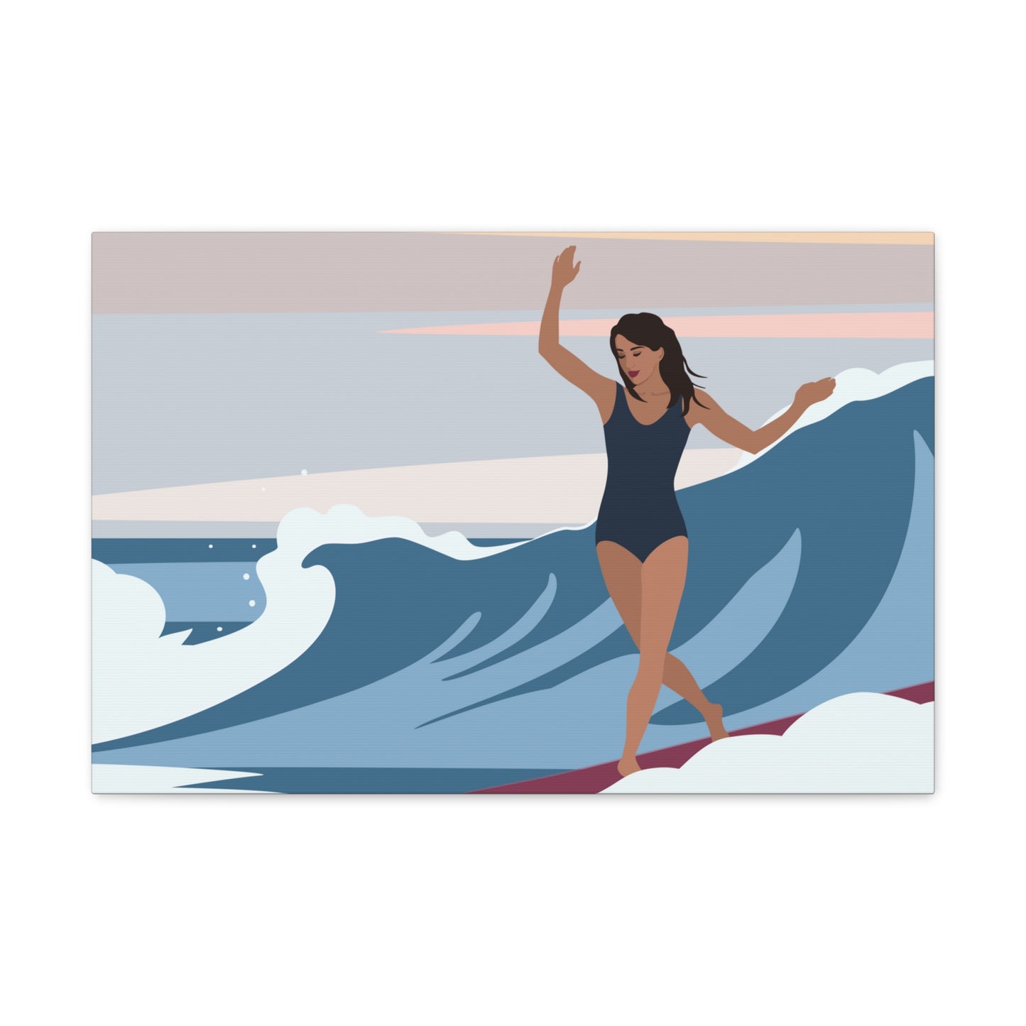 Serenity by the Sea Woman Surfing Art Canvas Aesthetic Canvas Gallery Wraps