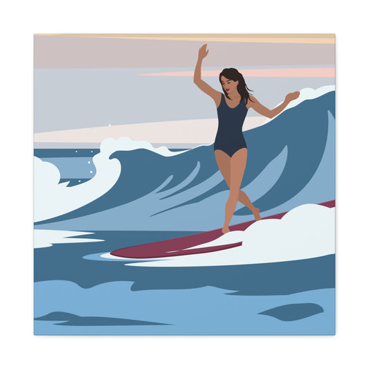 Serenity by the Sea Woman Surfing Art Canvas Aesthetic Canvas Gallery Wraps