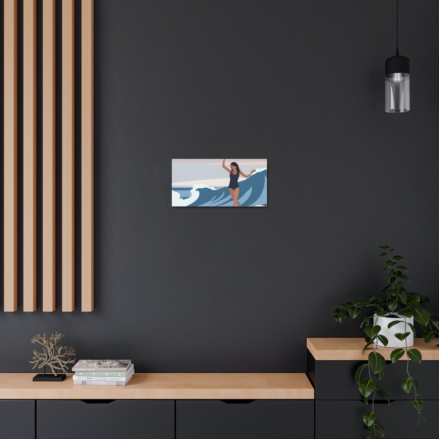 Serenity by the Sea Woman Surfing Art Canvas Aesthetic Canvas Gallery Wraps