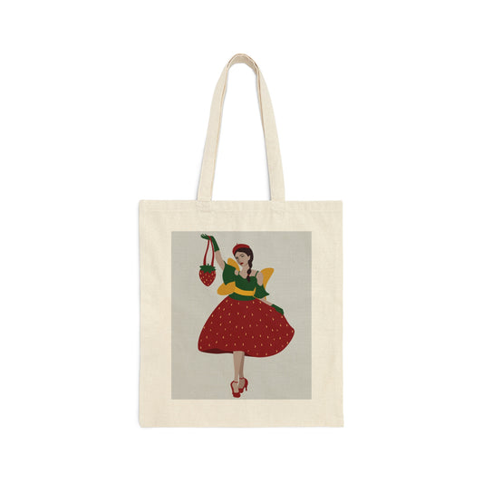 Strawberry Fairy Print Canvas Shopping Cotton Tote Bag