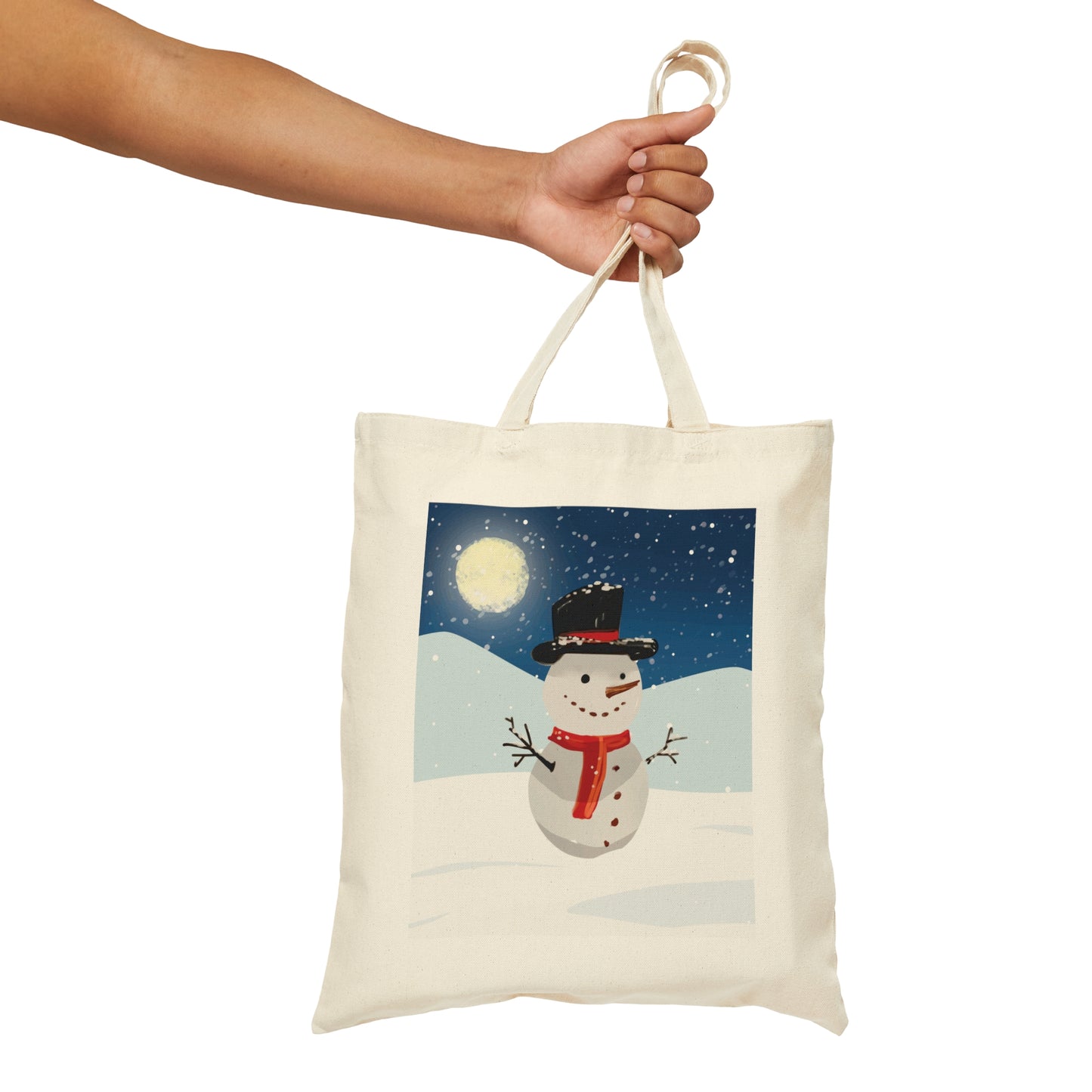 Snowman Cartoon Christmas Night Canvas Shopping Cotton Tote Bag