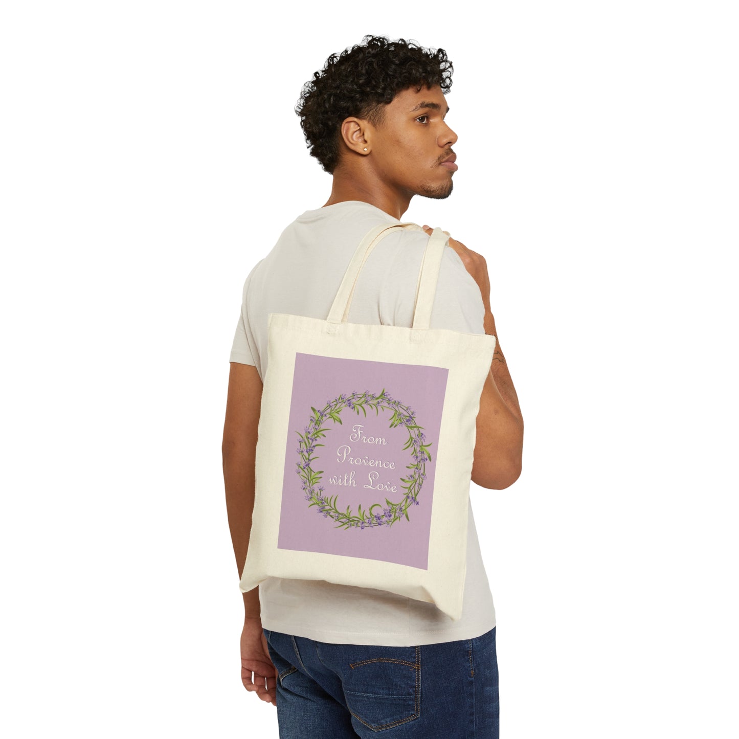 From Provence with love Lavender Frame Minimal Art Canvas Shopping Cotton Tote Bag