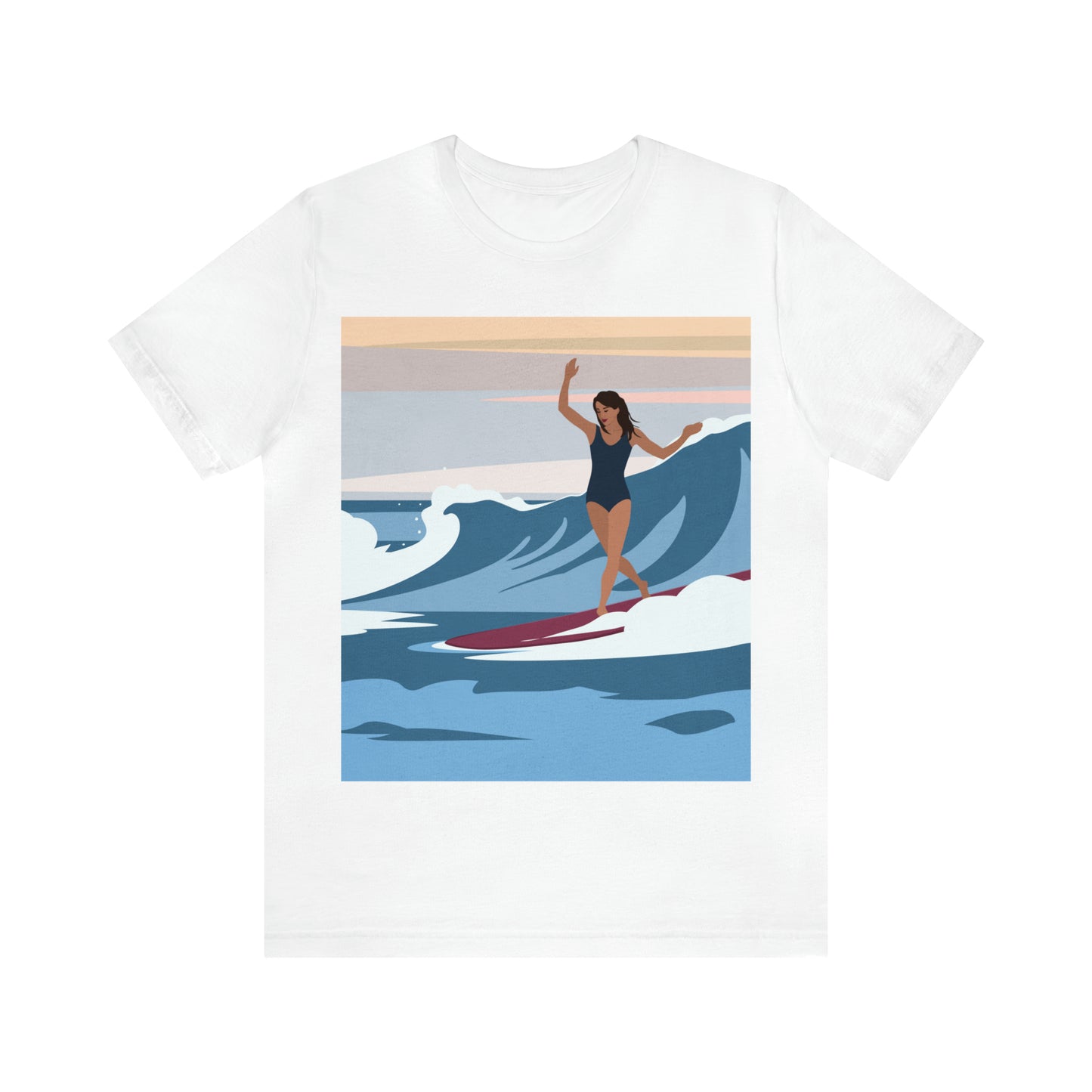 Serenity by the Sea Woman Surfing Art Unisex Jersey Short Sleeve T-Shirt