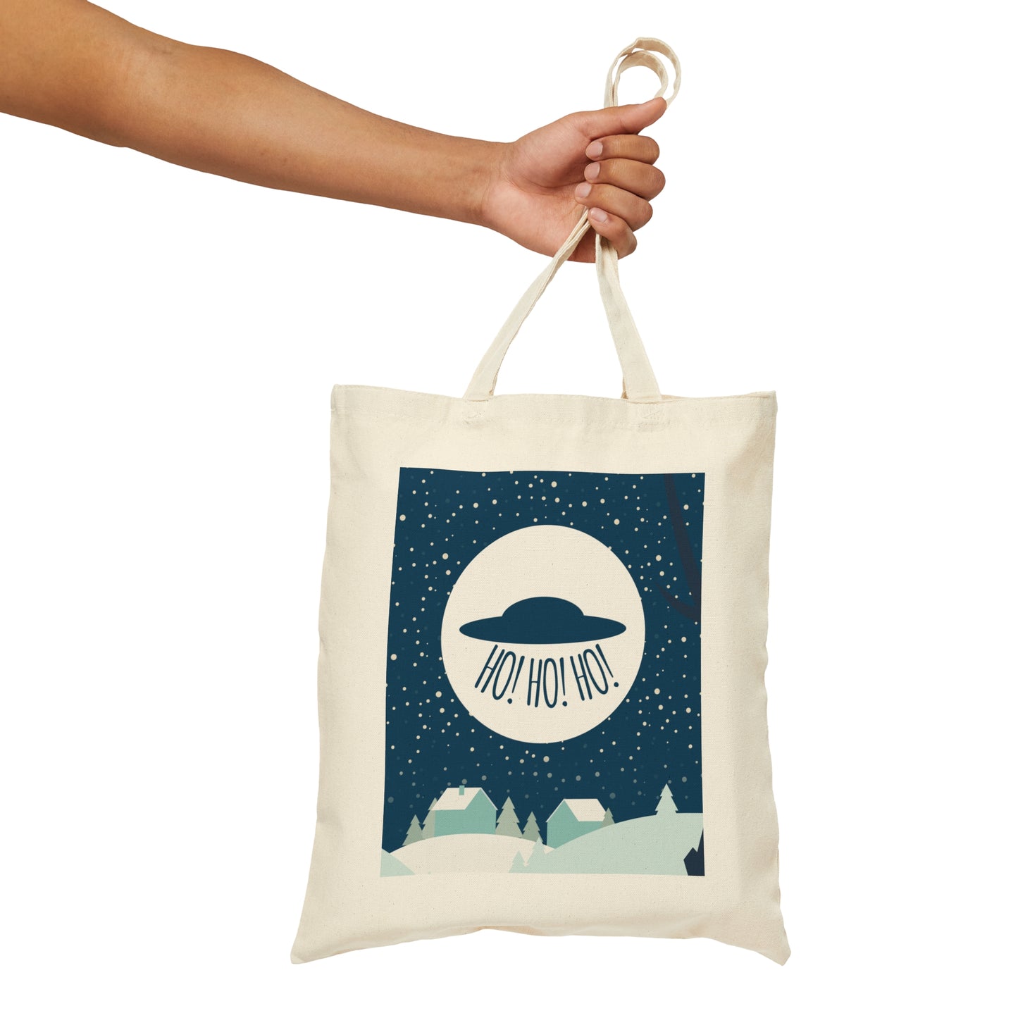 Santa Claus Arrival Merry Christmas Aliens UFO Winter Humor Art Canvas Shopping Cotton Tote Bag