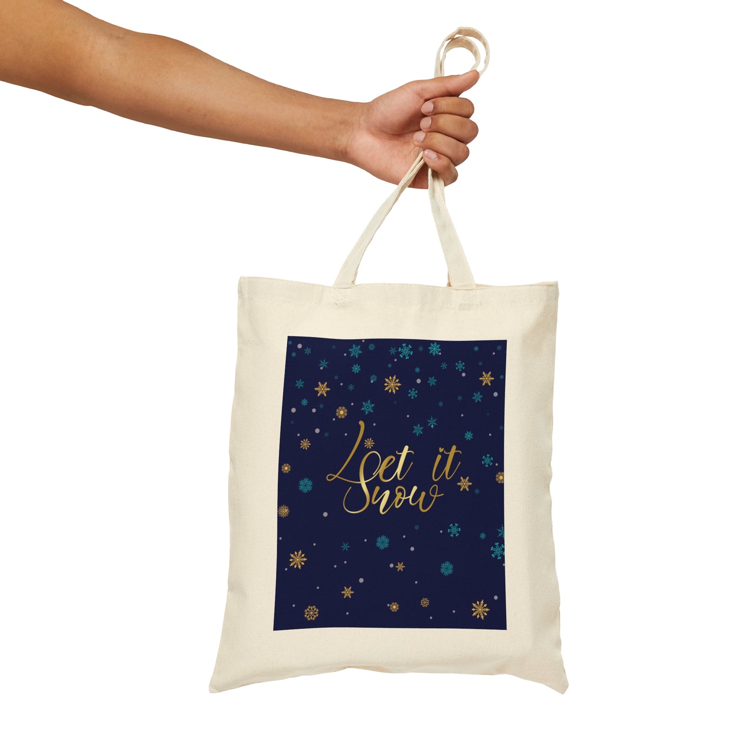 Let it Snow Pattern Christmas Typography Canvas Shopping Cotton Tote Bag
