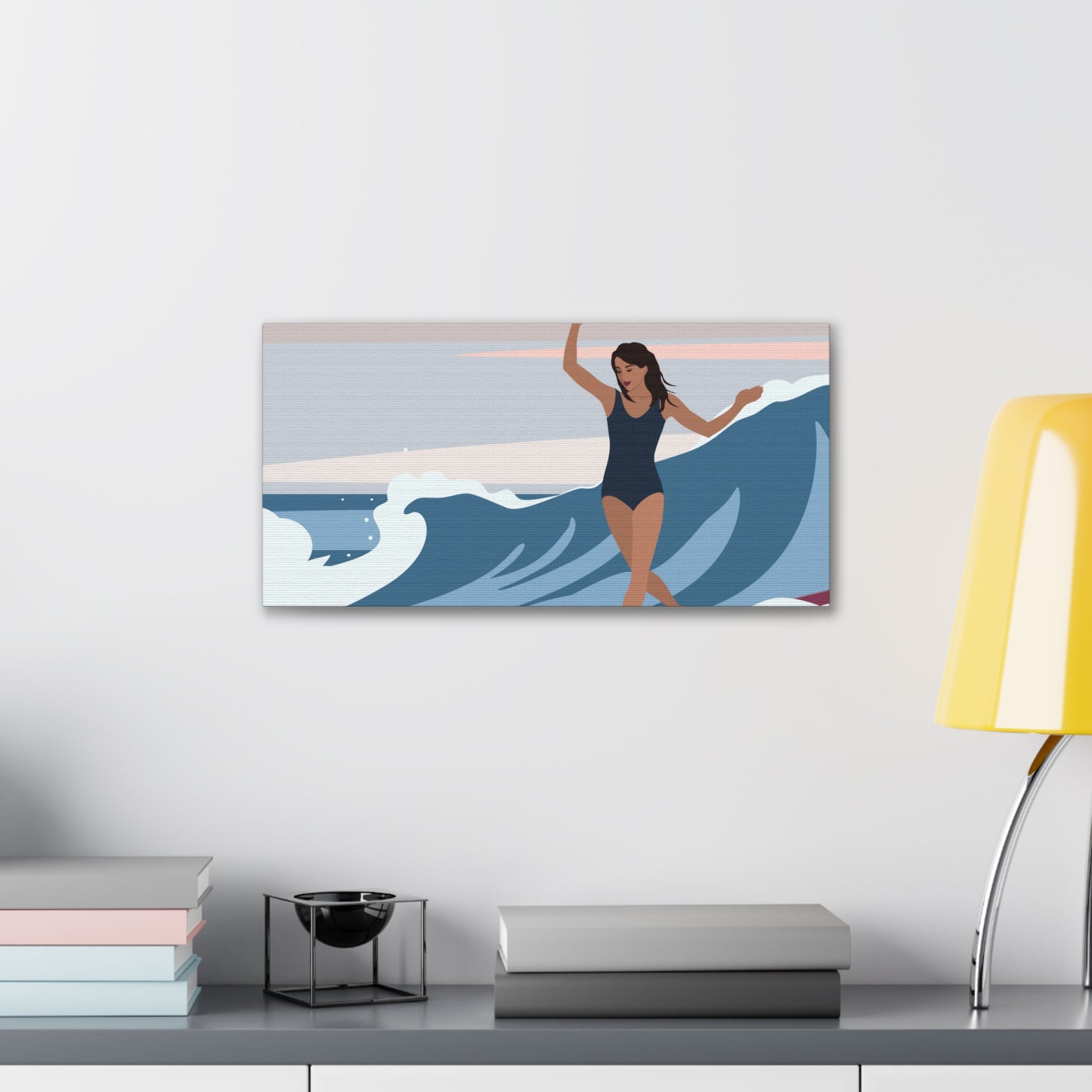 Serenity by the Sea Woman Surfing Art Canvas Aesthetic Canvas Gallery Wraps