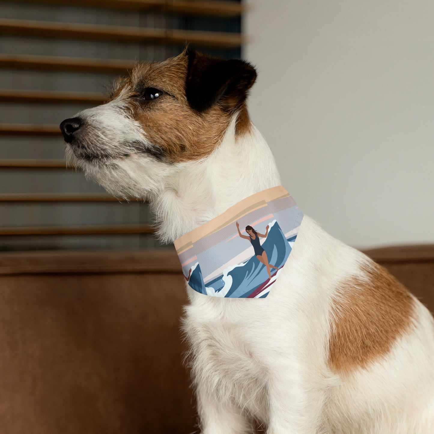 Serenity by the Sea Woman Surfing Art Pet Bandana Collar