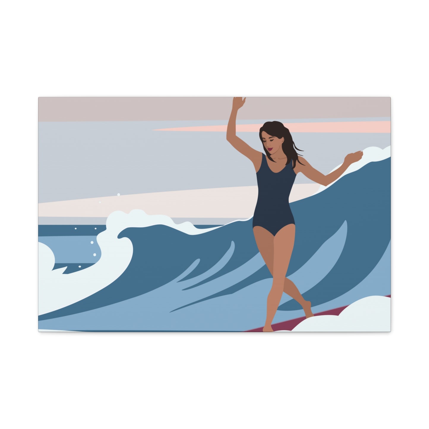 Serenity by the Sea Woman Surfing Art Canvas Aesthetic Canvas Gallery Wraps