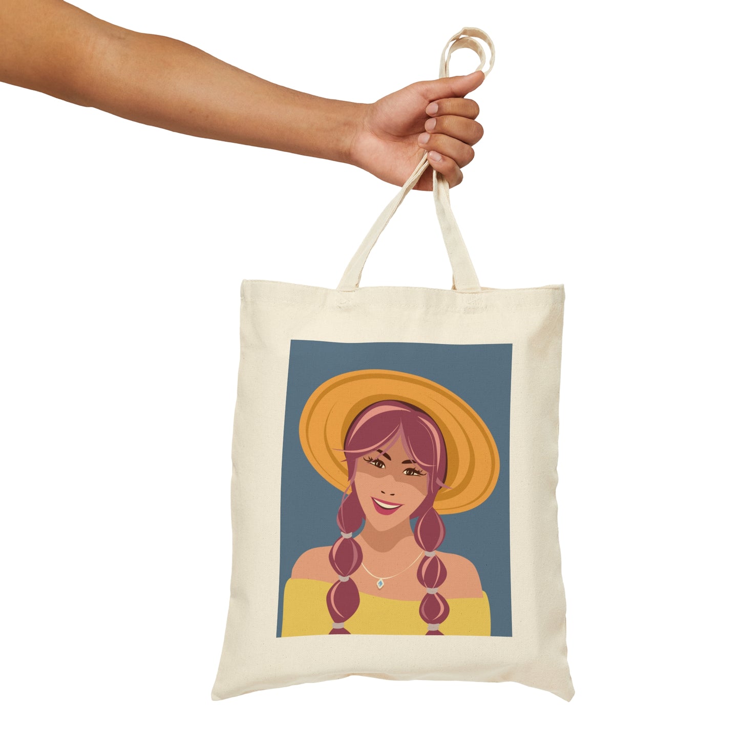 Happy Woman with Rose Hair Aesthetic Art Canvas Shopping Cotton Tote Bag