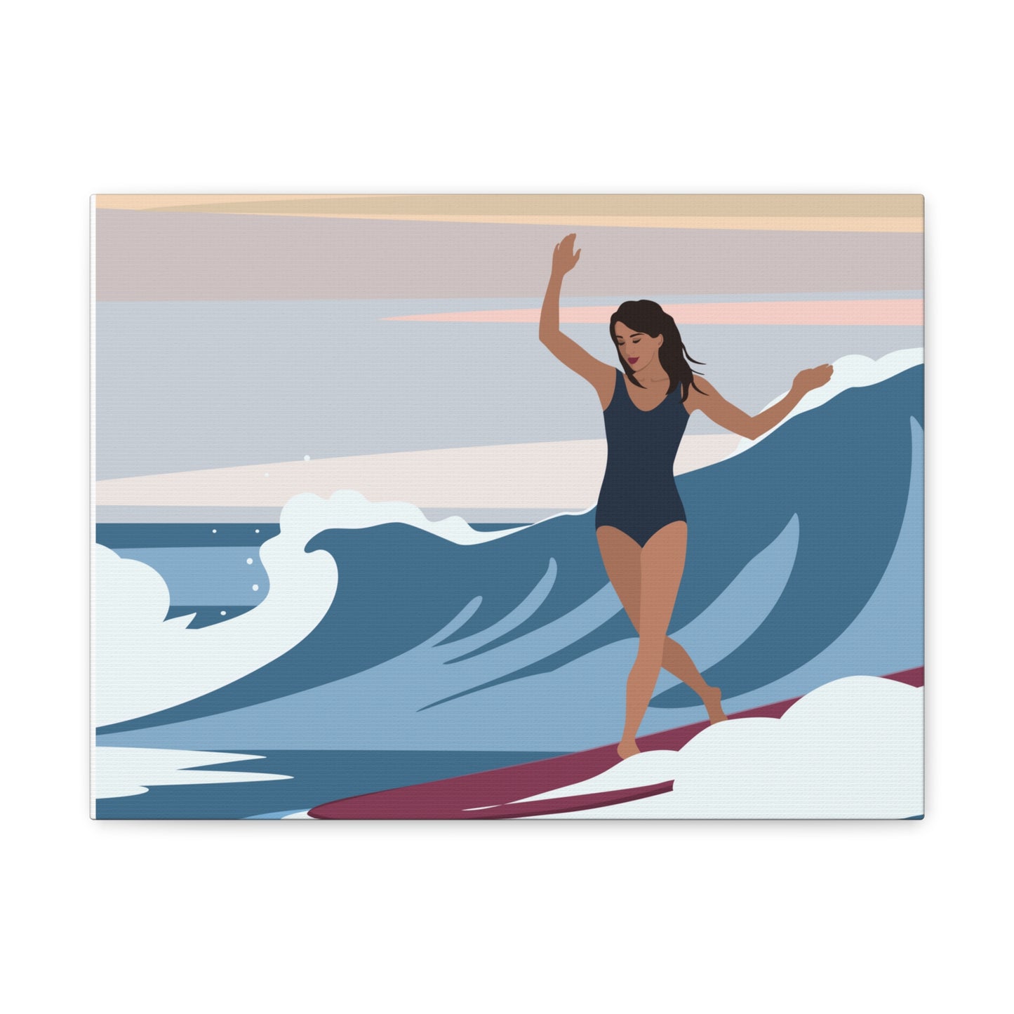 Serenity by the Sea Woman Surfing Art Canvas Aesthetic Canvas Gallery Wraps