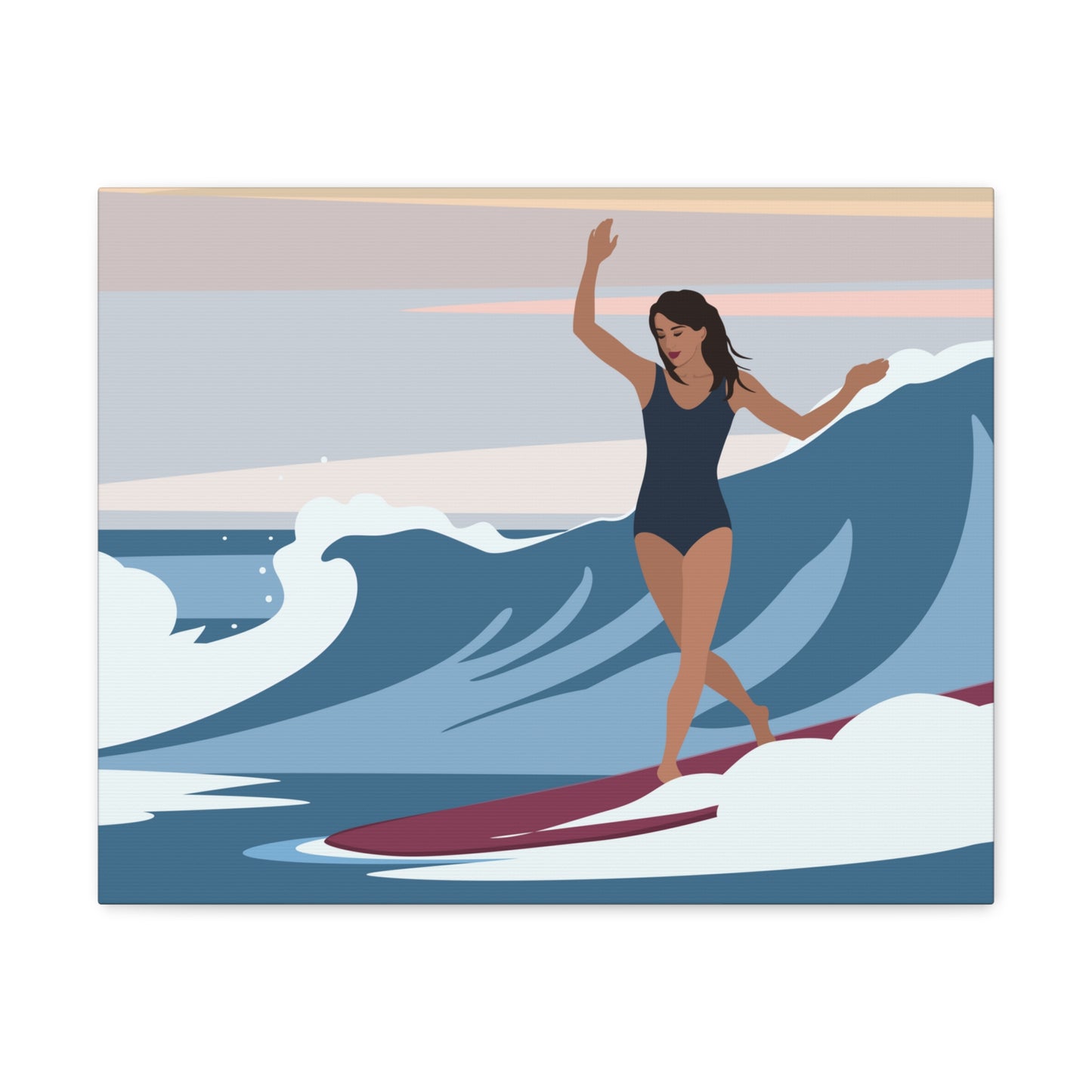 Serenity by the Sea Woman Surfing Art Canvas Aesthetic Canvas Gallery Wraps