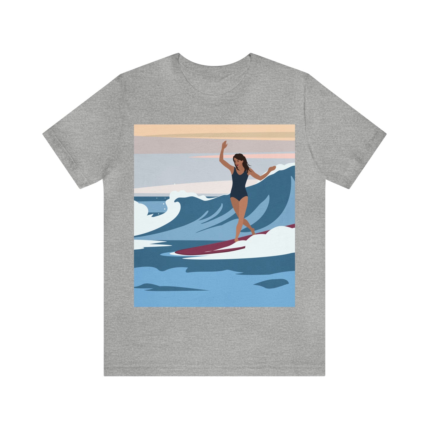 Serenity by the Sea Woman Surfing Art Unisex Jersey Short Sleeve T-Shirt