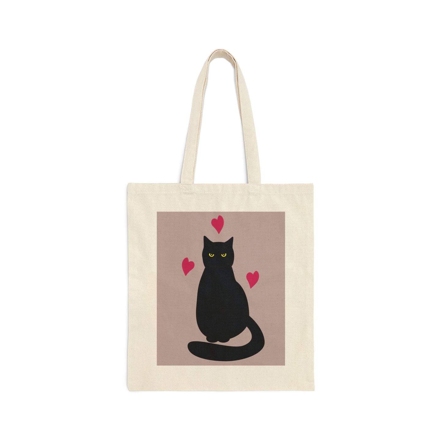 Black Cat with Heart Love Canvas Shopping Cotton Tote Bag