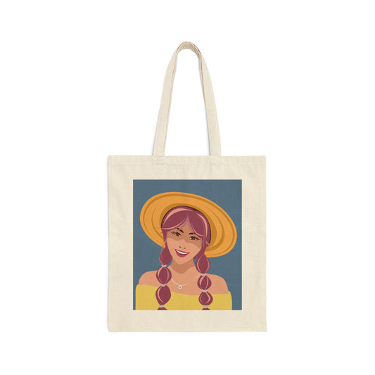 Happy Woman with Rose Hair Aesthetic Art Canvas Shopping Cotton Tote Bag