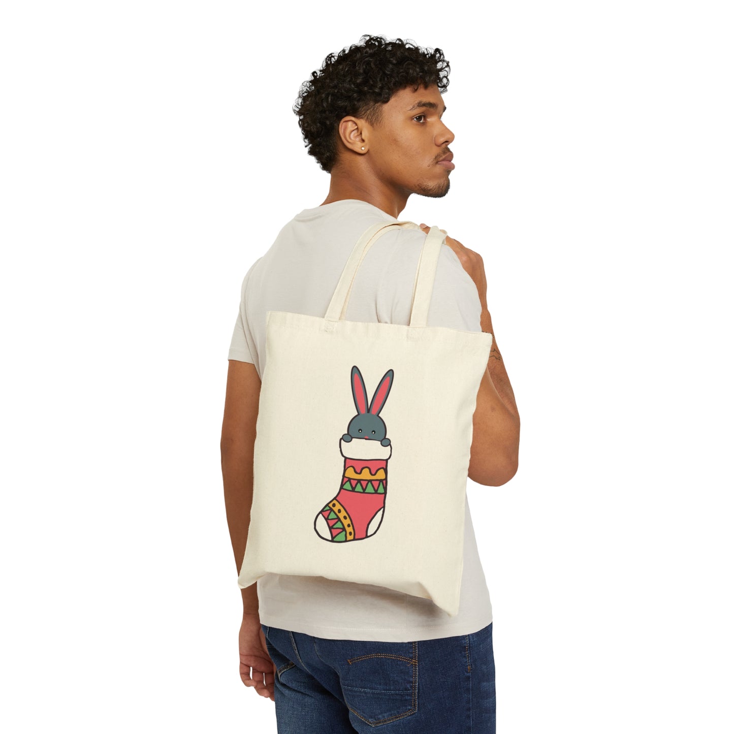 Happy New Year Bunny Christmas Gift Canvas Shopping Cotton Tote Bag