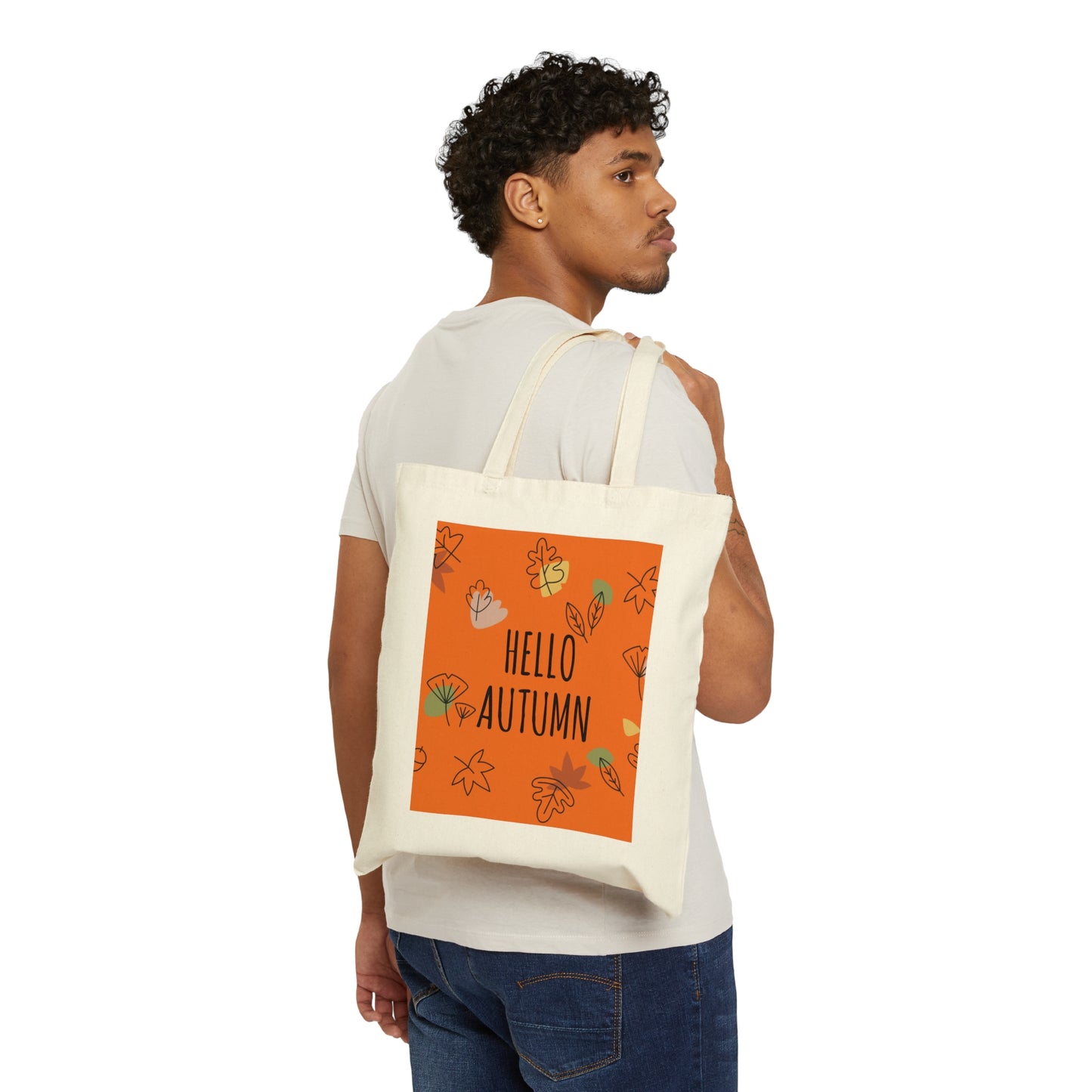 Hello Autumn Minimal Natural Graphic Canvas Shopping Cotton Tote Bag