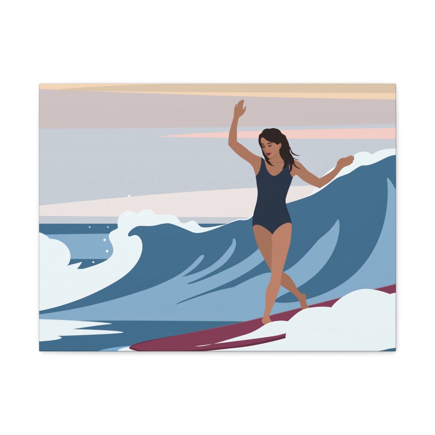 Serenity by the Sea Woman Surfing Art Canvas Aesthetic Canvas Gallery Wraps