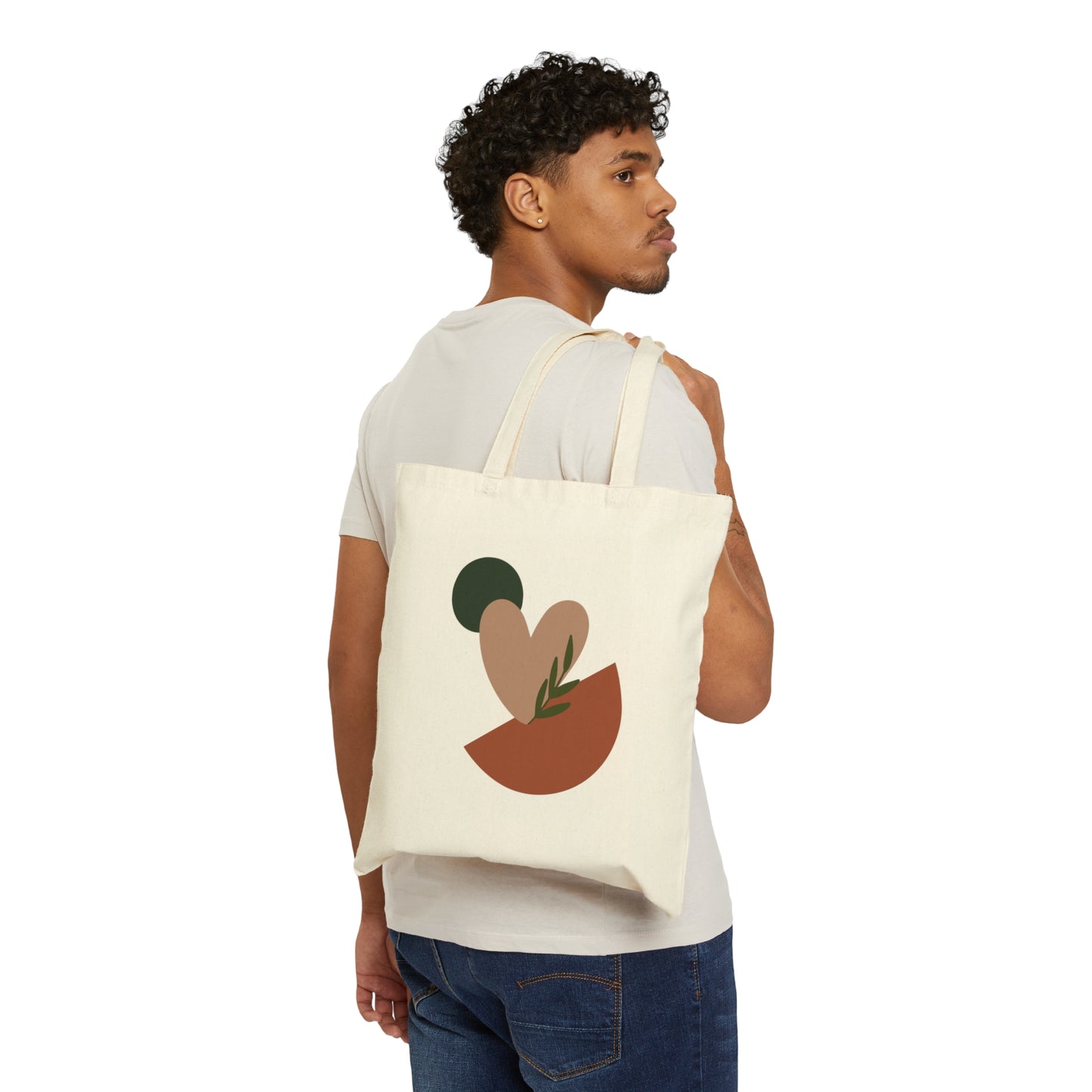 Love Leaf Beige Aesthetic Minimal Art Canvas Shopping Cotton Tote Bag