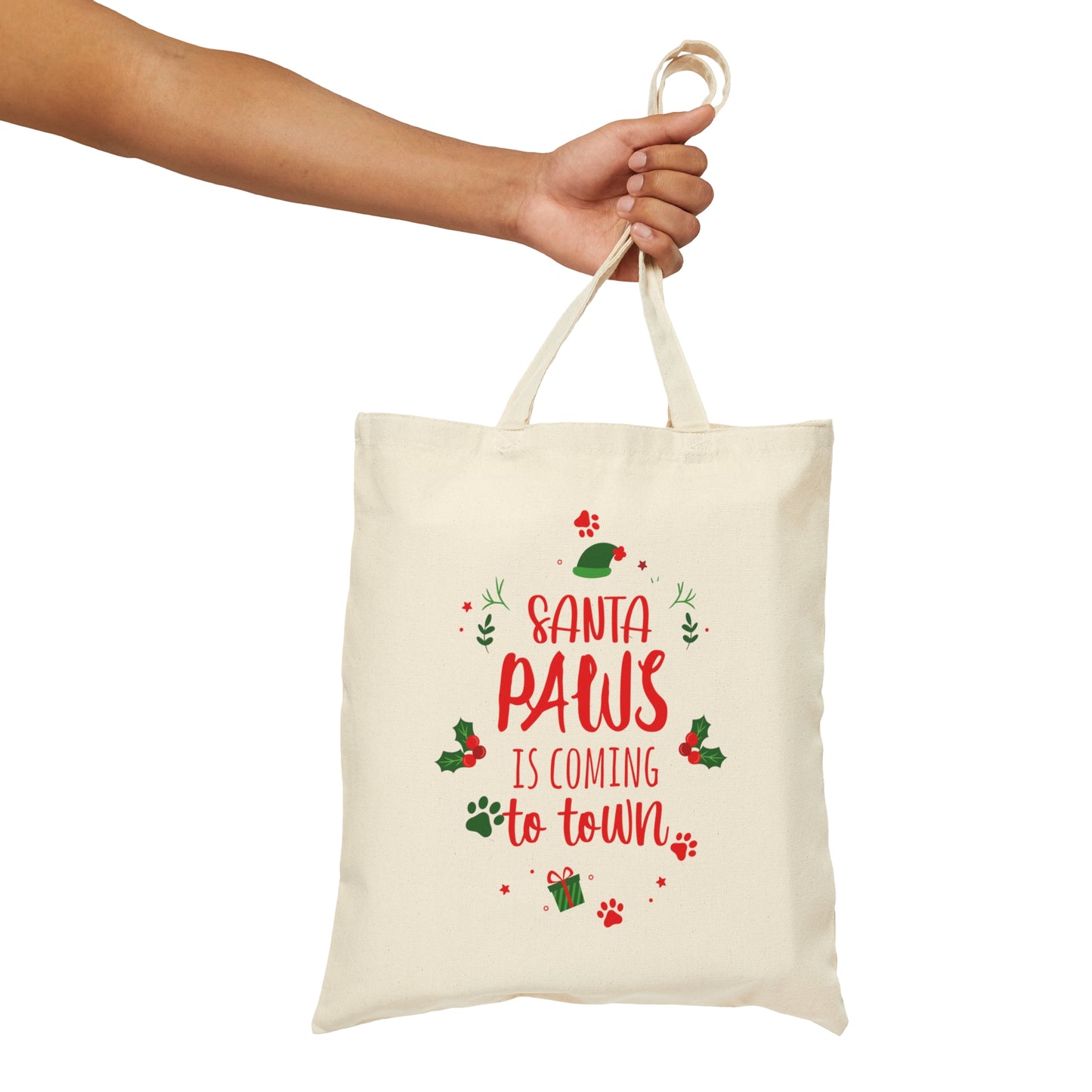 Santa Paws Is Coming Magic Christmas Gift Happy New Year Canvas Shopping Cotton Tote Bag