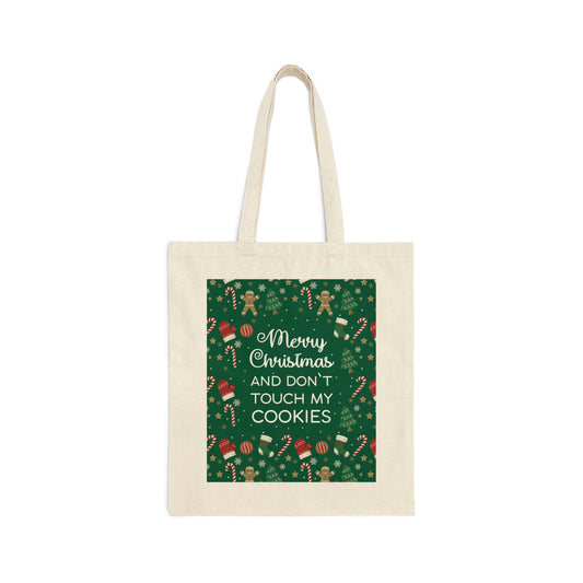 Merry Christmas and Don't Touch my Cookies Quotes Canvas Shopping Cotton Tote Bag