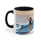 Serenity by the Sea Woman Surfing Art Accent Coffee Mug 11oz
