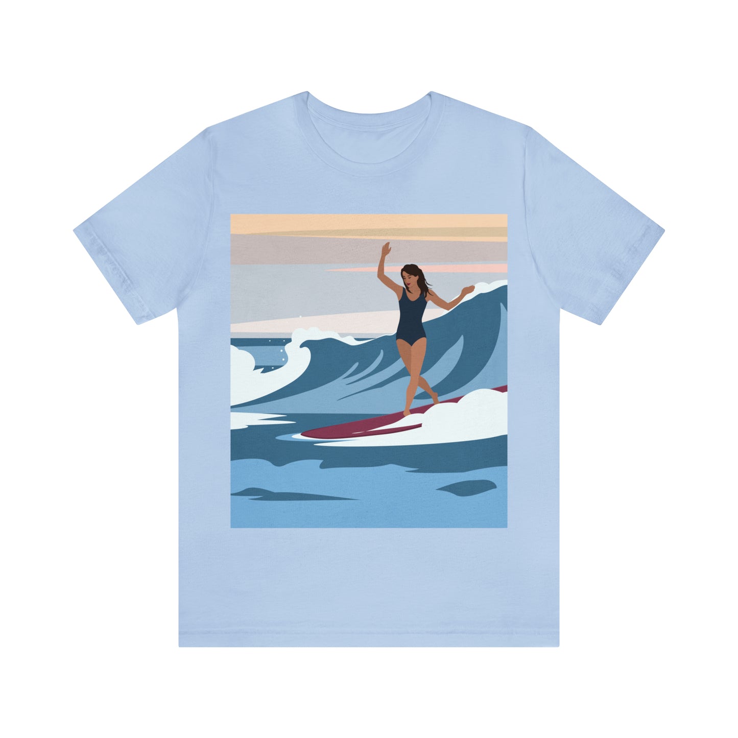 Serenity by the Sea Woman Surfing Art Unisex Jersey Short Sleeve T-Shirt