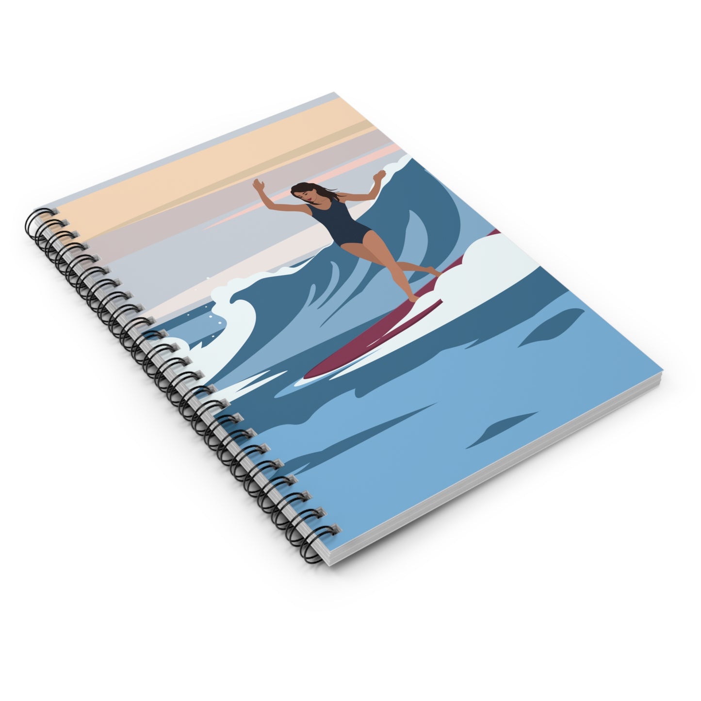 Serenity by the Sea Woman Surfing Art Spiral Notebook Ruled Line