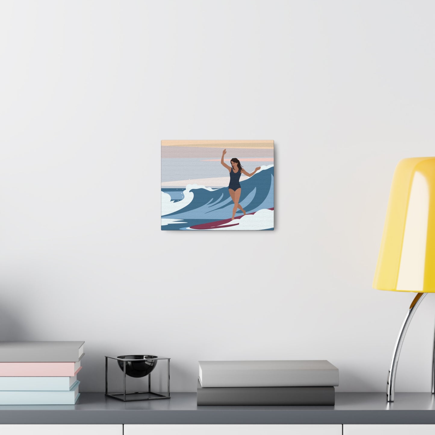 Serenity by the Sea Woman Surfing Art Canvas Aesthetic Canvas Gallery Wraps