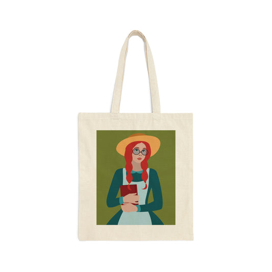 Woman with Book Artisan with Hat and Red Hair Aesthetic Classic Art Fairy Tale Canvas Shopping Cotton Tote Bag