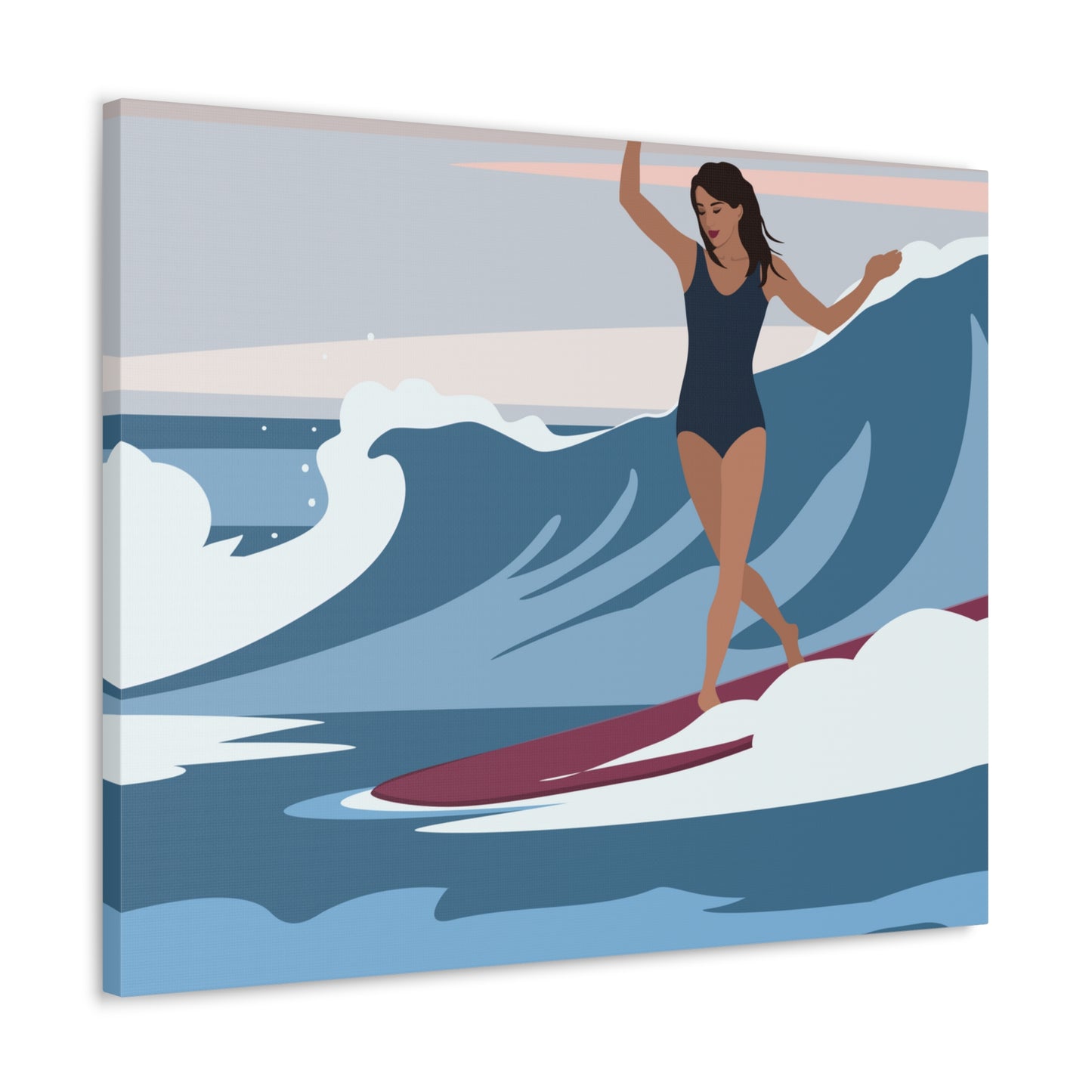 Serenity by the Sea Woman Surfing Art Canvas Aesthetic Canvas Gallery Wraps