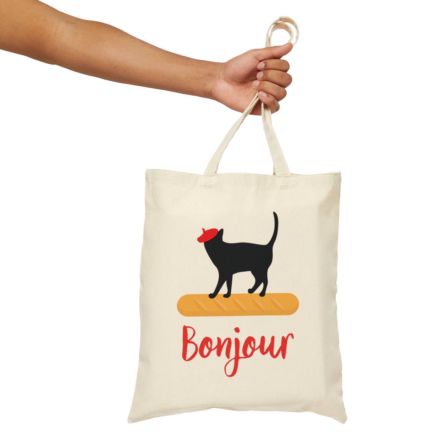 French Style Bread Black Cat Bonjour Canvas Shopping Cotton Tote Bag