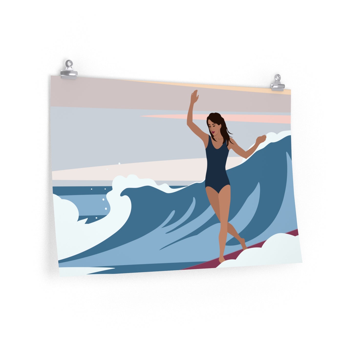 Serenity by the Sea Woman Surfing Art Classic Premium Matte Horizontal Posters