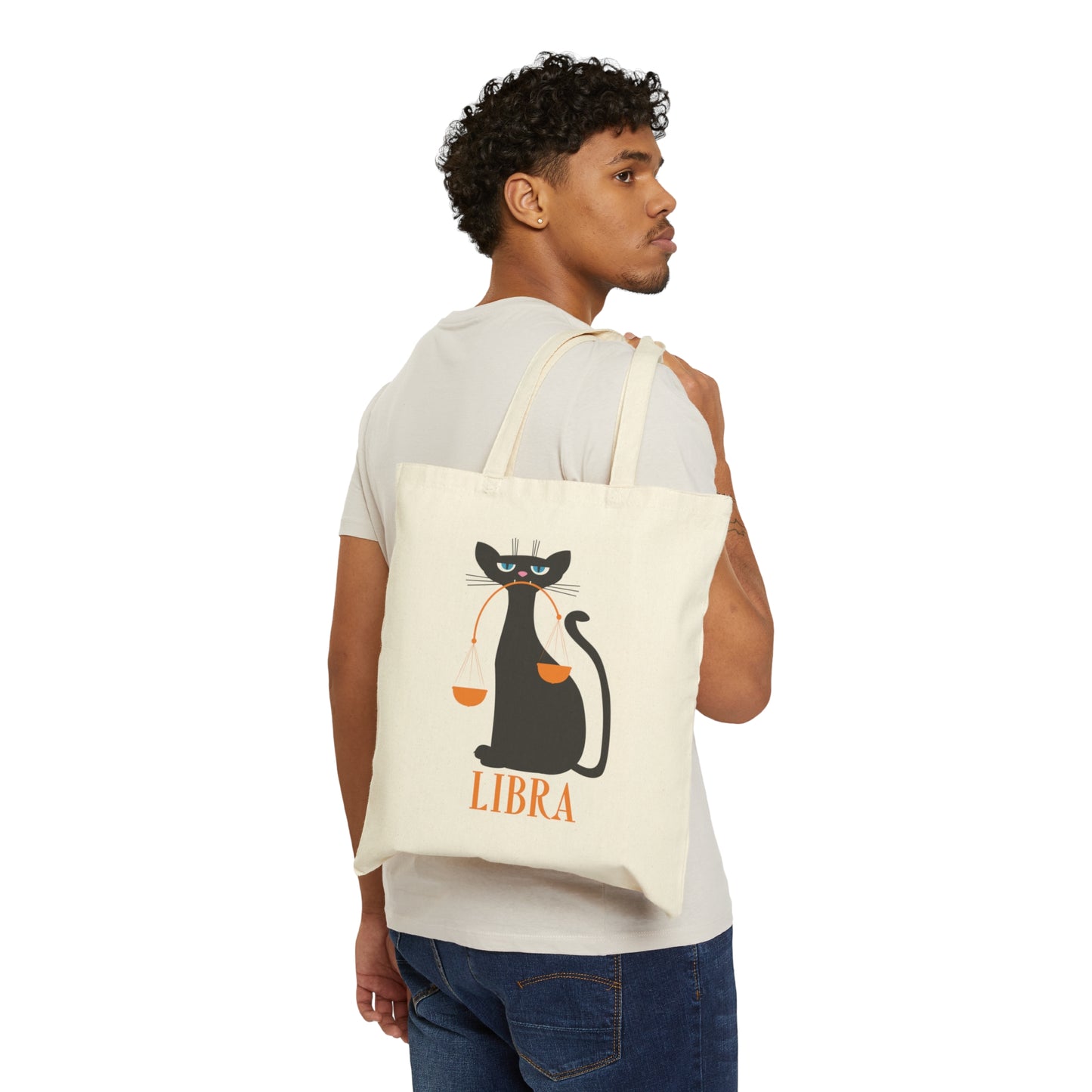 Libra Cat Zodiac Sign Cute Funny Canvas Shopping Cotton Tote Bag