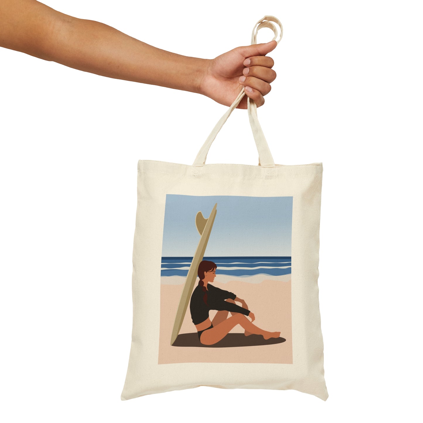 Serenity by the Sea Woman Sitting on Beach Canvas Shopping Cotton Tote Bag