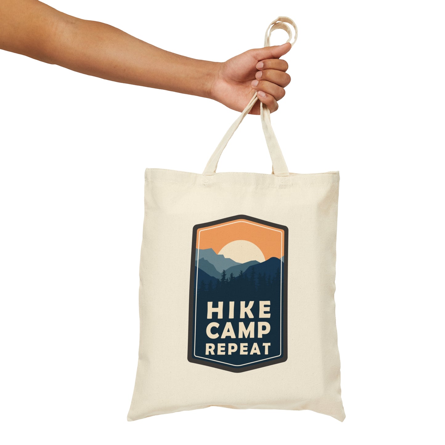 Hike Camp Repeat Hiking Lovers Slogan Typography Canvas Shopping Cotton Tote Bag