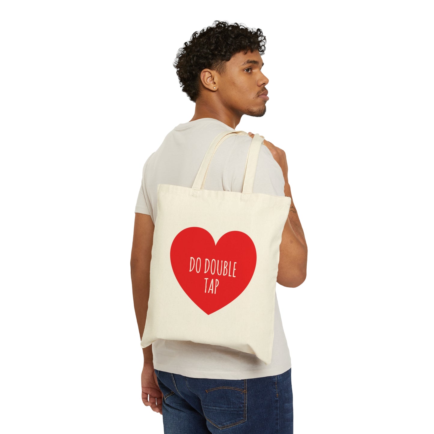 Do Double Tap Heart Romantic National Couples Day Canvas Shopping Cotton Tote Bag