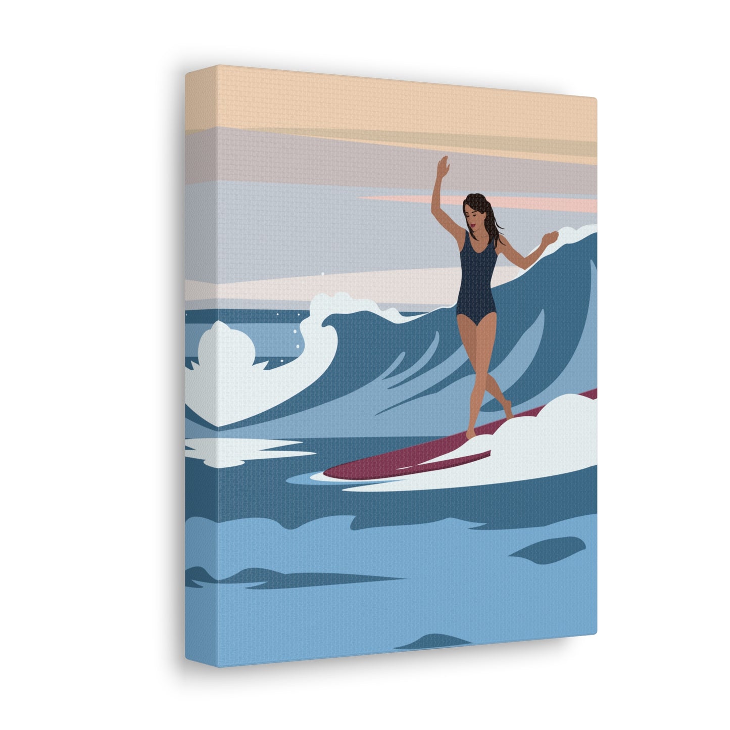 Serenity by the Sea Woman Surfing Art Canvas Aesthetic Canvas Gallery Wraps